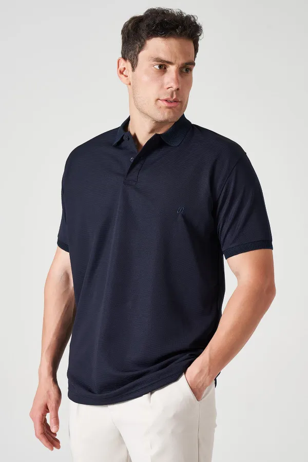 Erkek Lacivert Ayaklı Yaka Ottoman Basic Tişört