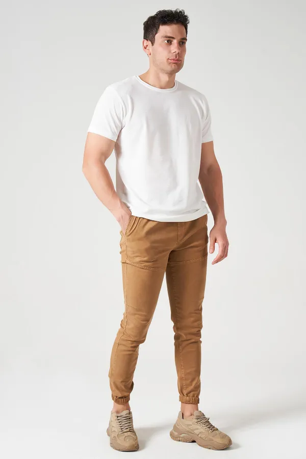 Erkek Beyaz Bisiklet Yaka Petek Basic Tişört