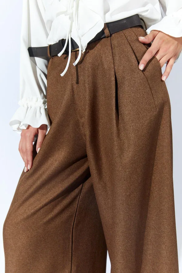 Kadın Kahve Beli Kalın Kemer Palazzo Pantolon