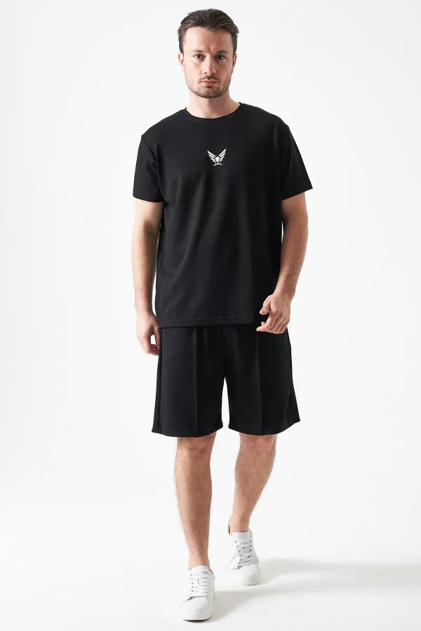 Erkek Siyah Önü Çima Dikişli Modal Şort