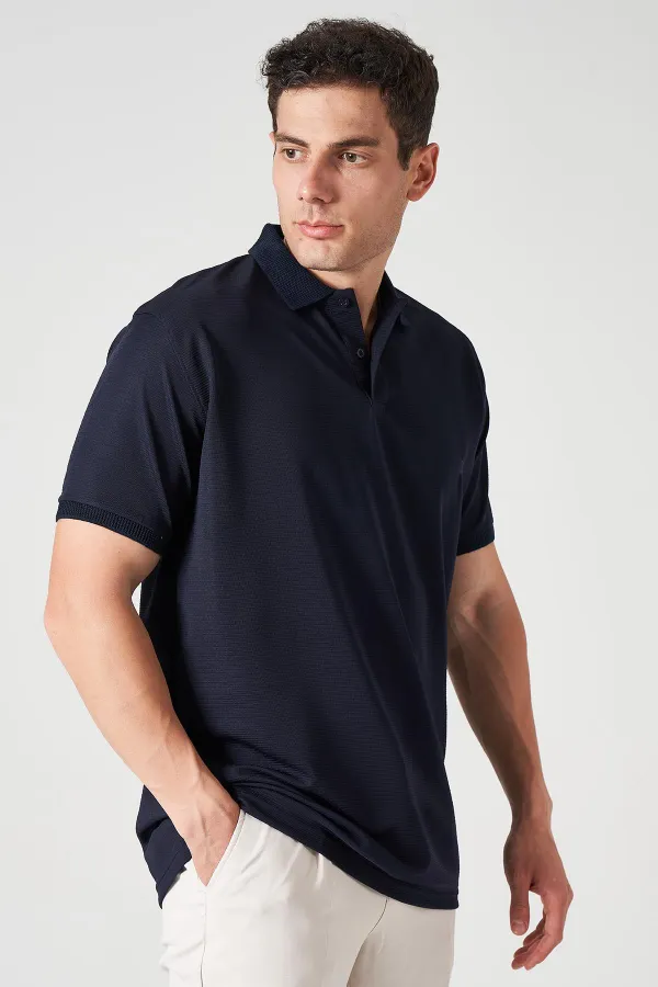 Erkek Lacivert Ayaklı Yaka Ottoman Basic Tişört