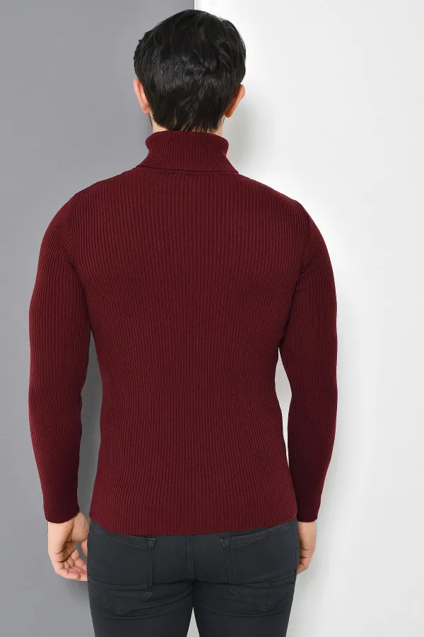 Pull basique à col roulé bordeaux pour homme