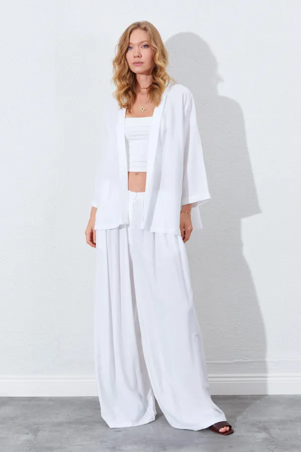 Kadın Ekru Önü Açık Salaş Basic Ceket