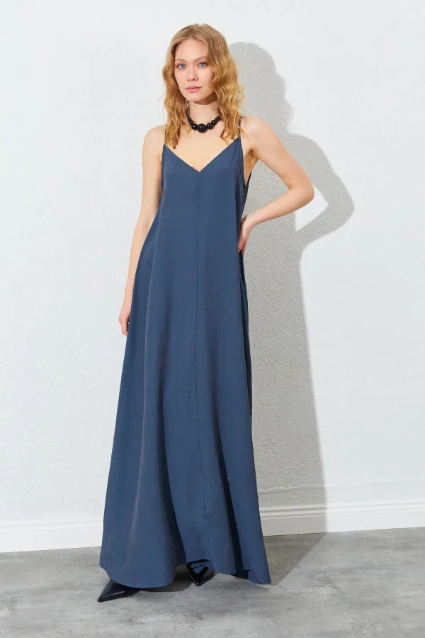 Kadın Antrasit V Yaka Salaş Modal Kumaş Elbise