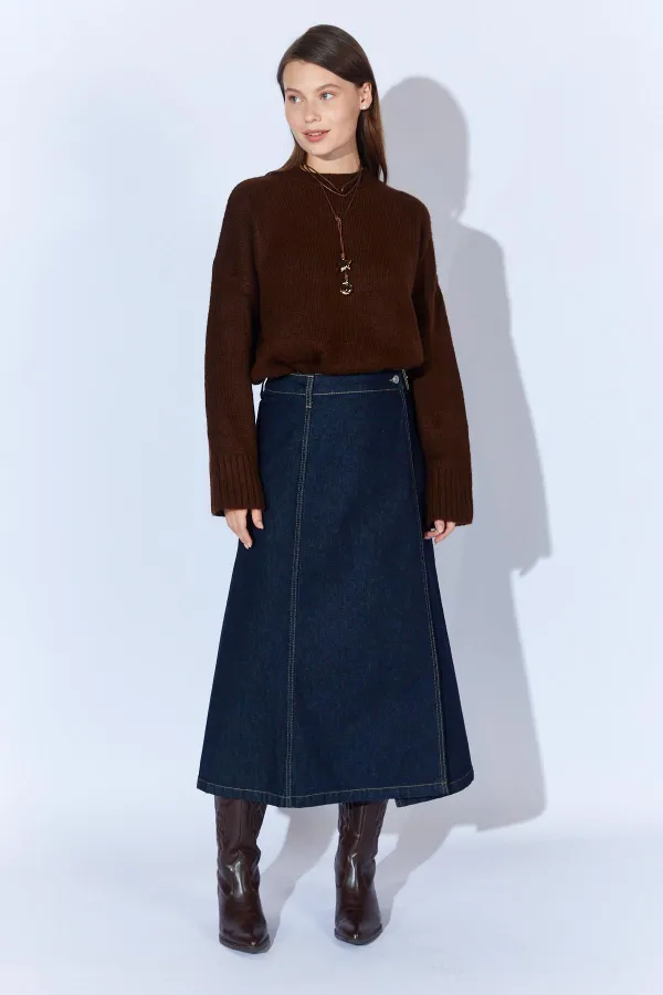 Women's Rinse Wash Side Buckle Wrap Jean Skirt Women's Rinse Wash Side Buckle Wrap Jean Skirt