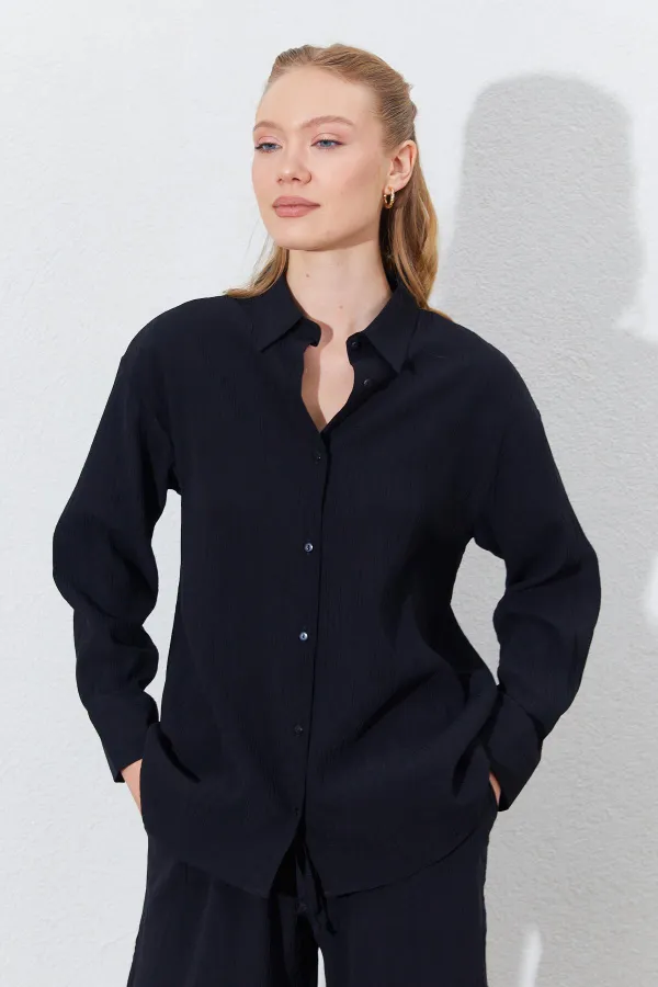 Kadın Siyah Oversize Gömlek