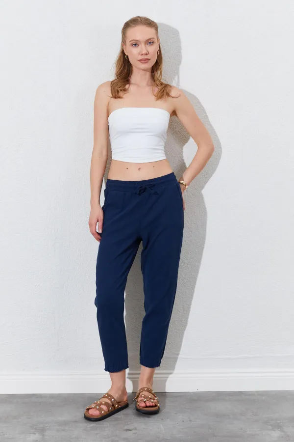 Kadın Lacivert (6813) Paça Pis Dikişli Gabardin Pantolon