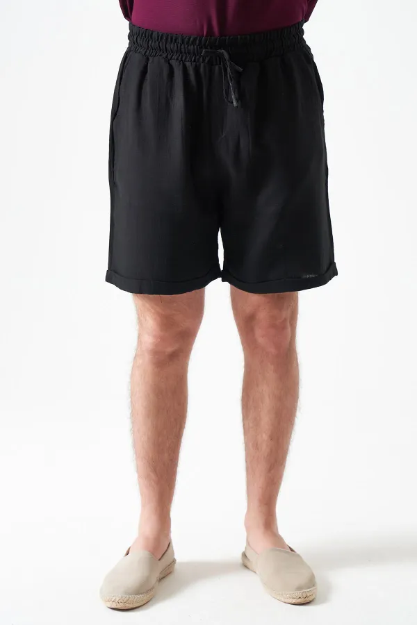 Erkek Siyah Baggy Double Paça Müslin Şort