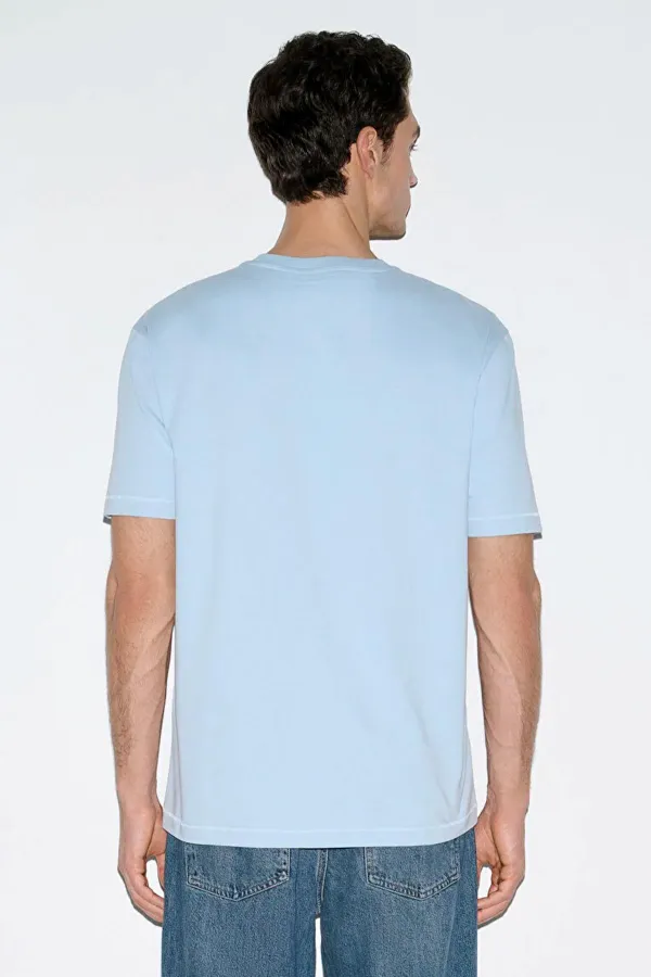 Erkek Mavi Bisiklet Yaka Modal Basic Tişört