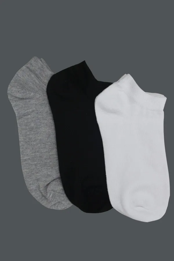 Kadın Gri-Siyah-Beyaz 3'lü Basic Patik Çorap
