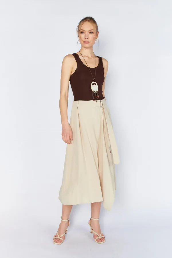 Kadın Taş 3495 Beli Kemerli Parça Detaylı Etek