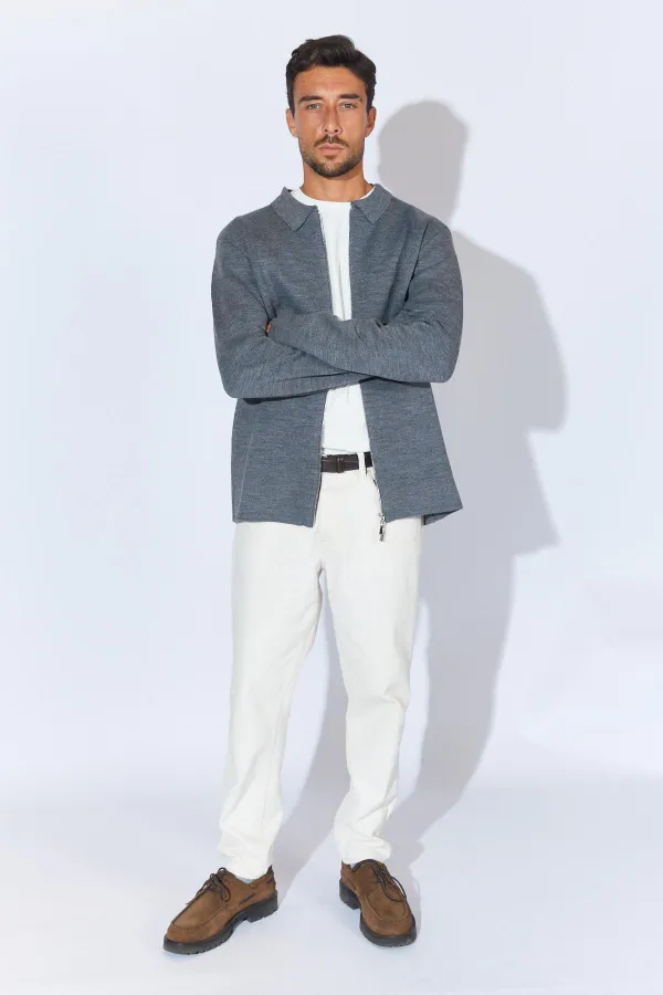 Erkek Antrasit-Taba Double Face Akrilik Fermuarlı Hırka