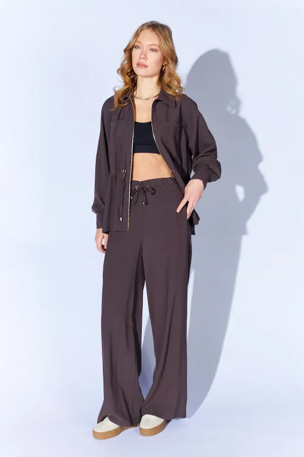 Women's Coffee 155 Zip-Up Jacket and Loose-Fit Trousers Set