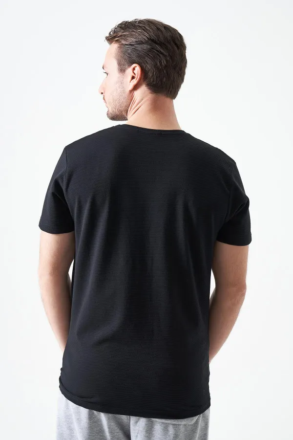 Erkek Siyah Bisiklet Yaka Ottoman Basic Tişört