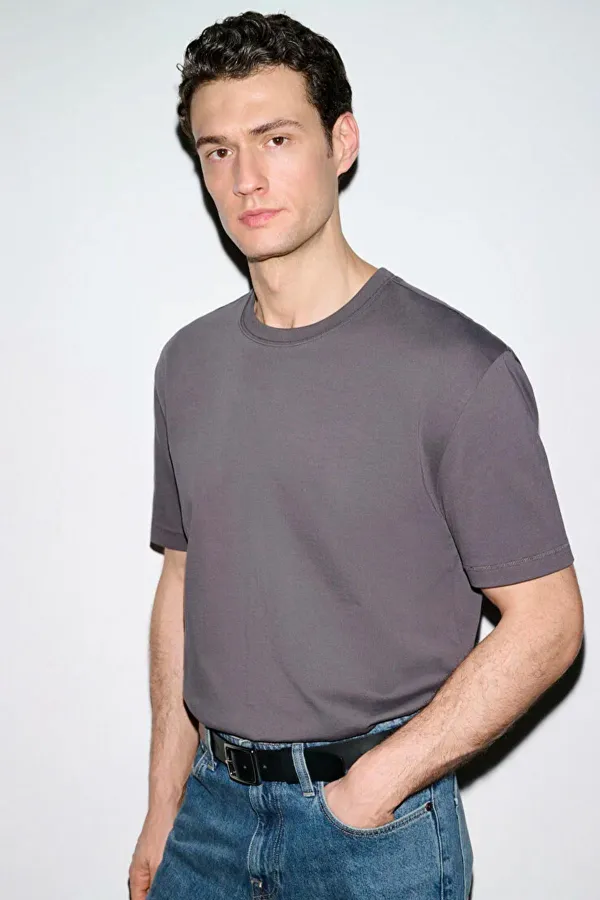 Erkek Antrasit Bisiklet Yaka Modal Basic Tişört