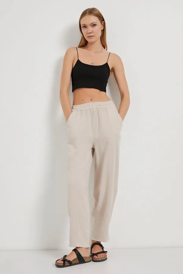 Women's Stone (5456) Front Stitched Balloon Cut Tencel Pants