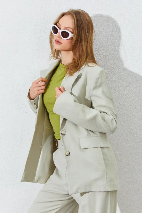 Kadın Çağla Blazer Ceketli Palozzo Modal Pantolonlu Takım