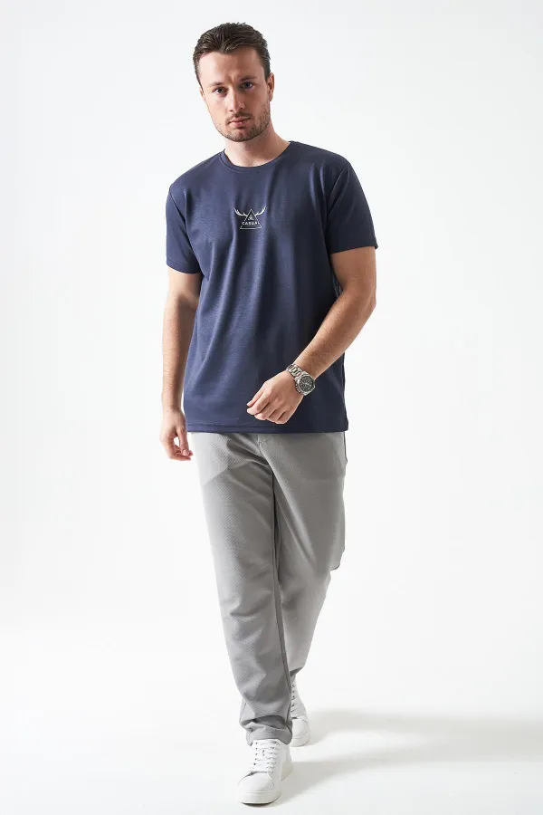 Erkek Antrasit Bisiklet Yaka CASUAL  Baskılı Modal Tişört