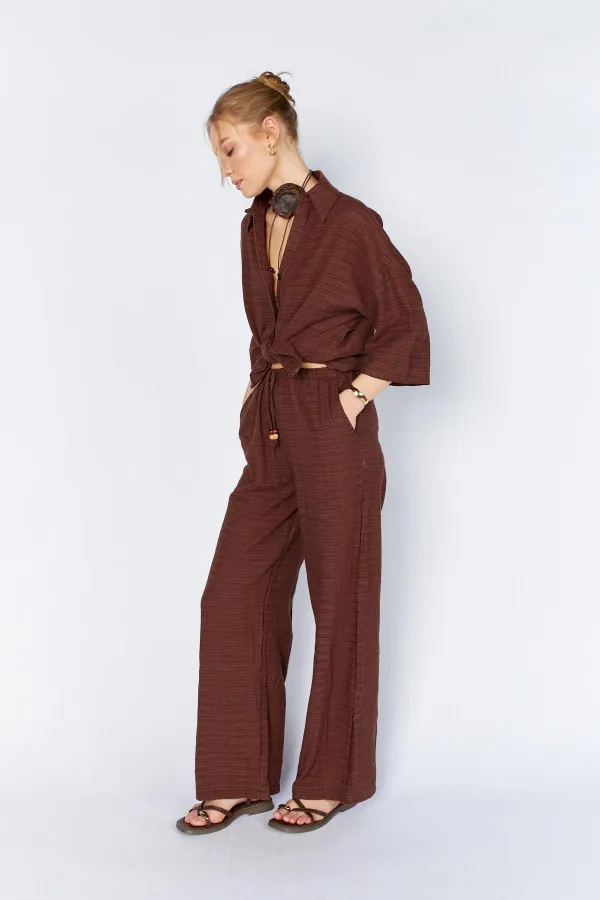 Women's Coffee-colored, Lined Trousers with Belt