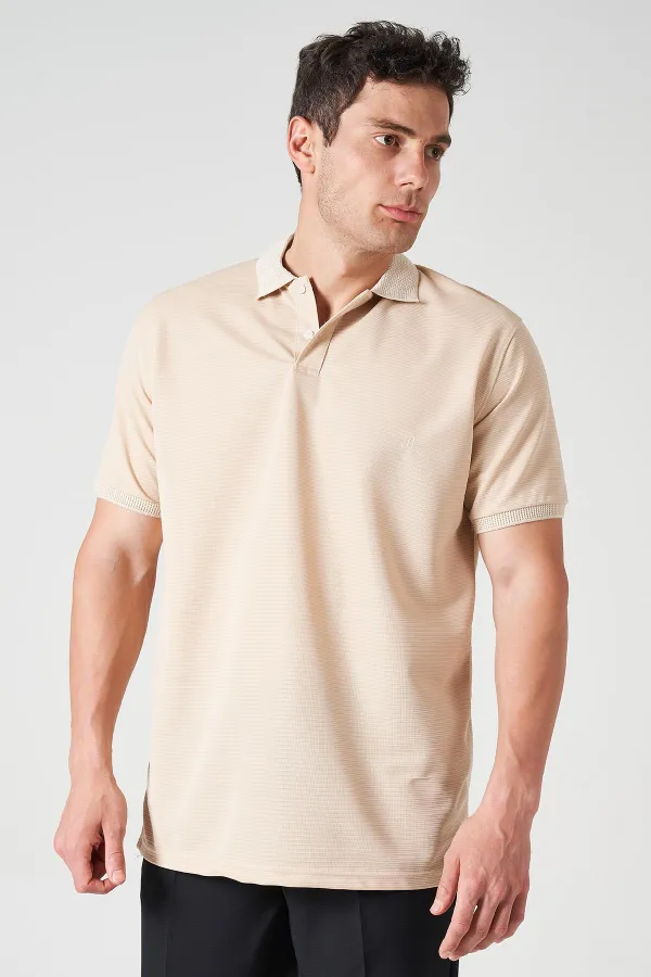 Erkek Bej Ayaklı Yaka Ottoman Basic Tişört