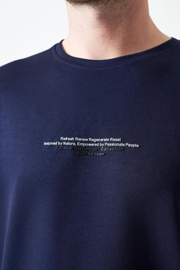 T-shirt en modal imprimé REFRESH, col rond, bleu marine, pour homme