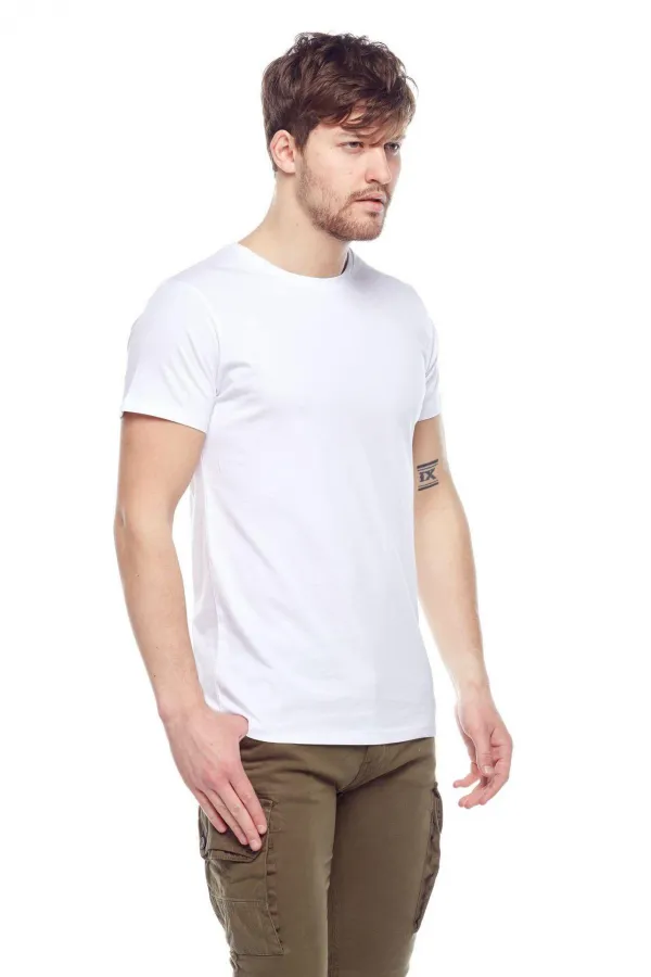 Erkek Beyaz Bisiklet Yaka Basic Tişört