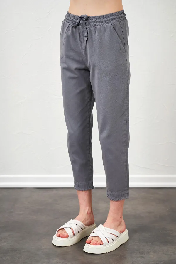 Kadın Gri (6813) Paça Pis Dikişli Gabardin Pantolon