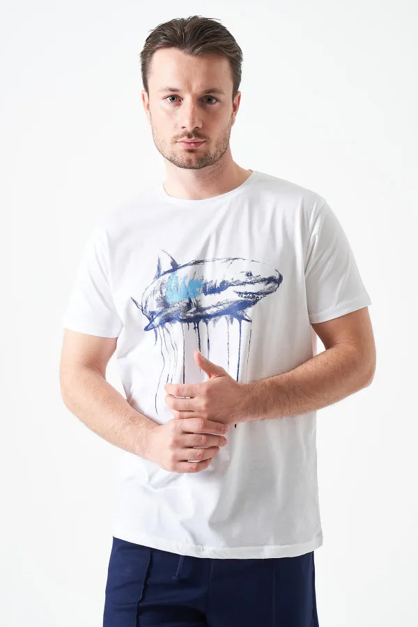 T-shirt homme Off-White à col rond et imprimé requin