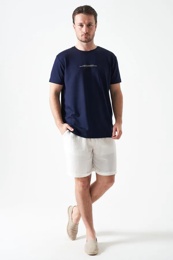 T-shirt en modal imprimé REFRESH, col rond, bleu marine, pour homme