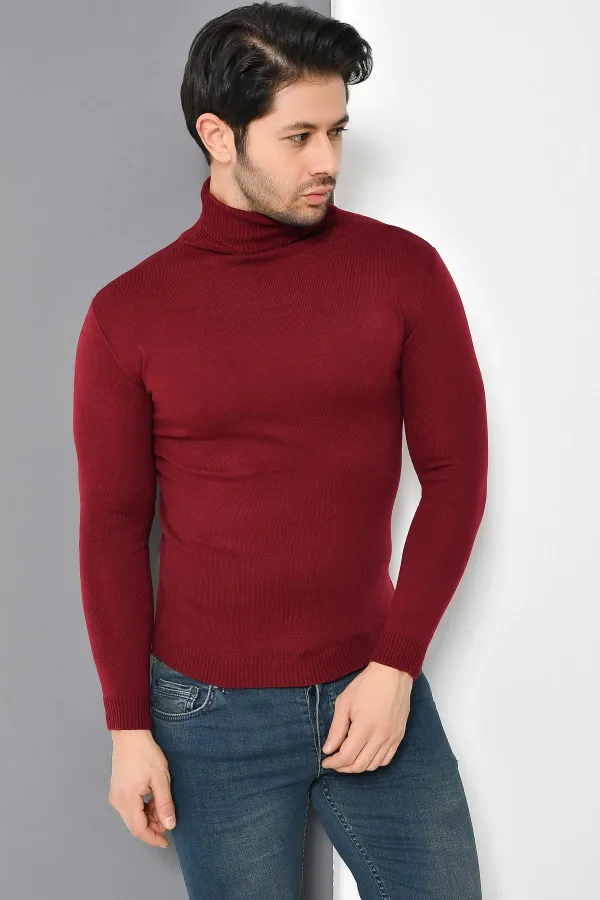 Pull basique à col roulé bordeaux pour homme