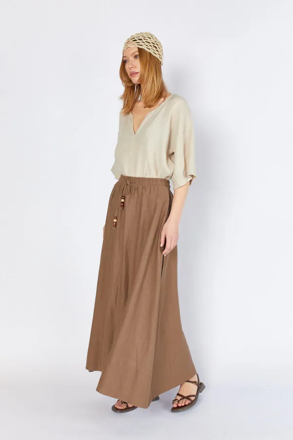 Jupe café pour femme, coutures épaisses, taille élastique