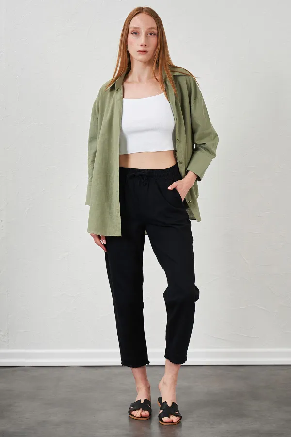 Women's Black (6813) Gabardine Trousers with Dirty Stitching