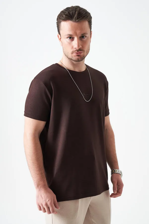 T-shirt imprimé modal Overdose à col rond marron café pour homme