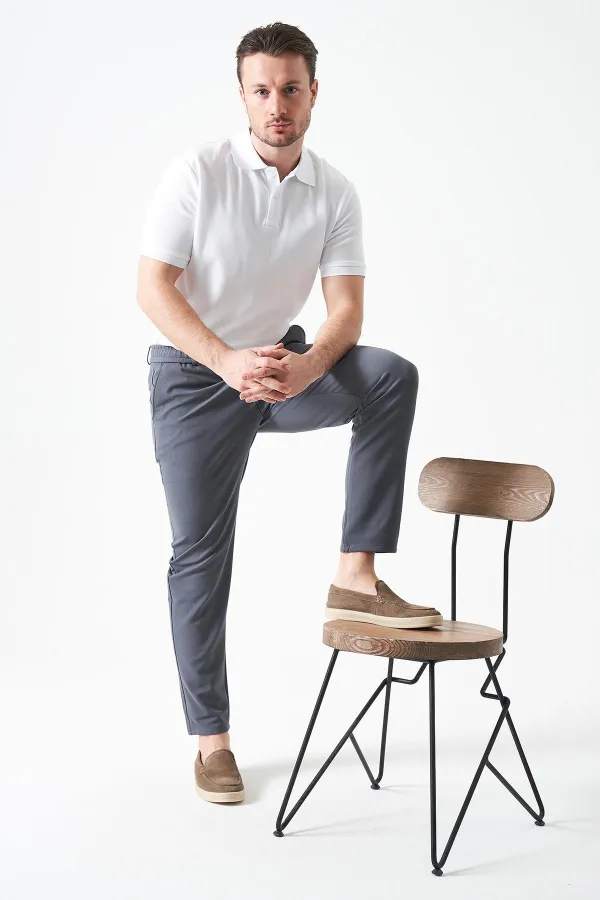 Erkek 4074-Antrasit Beli Yarım Lastikli Pike Basic Pantolon