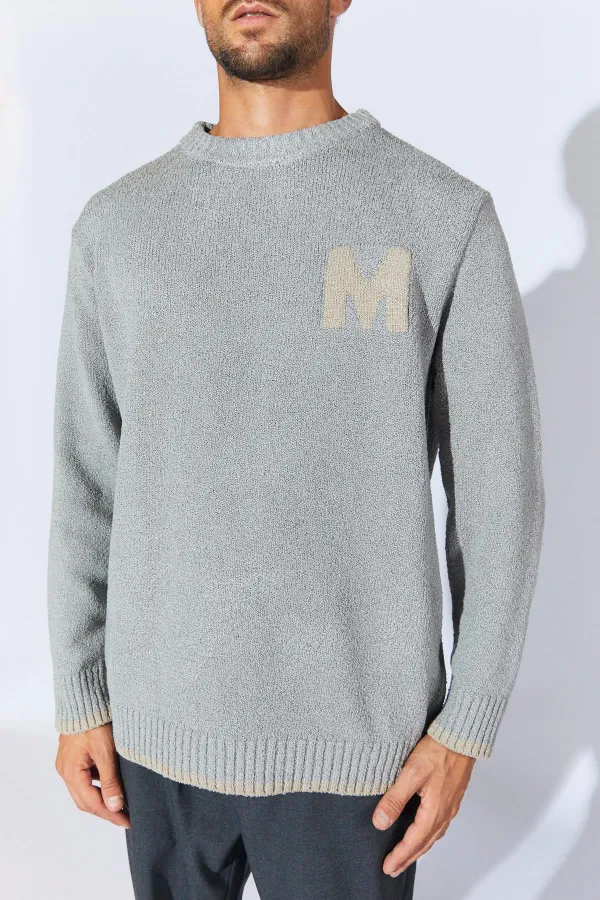 Pull Homme Bouclé Col Ras-du-Cou Anthracite