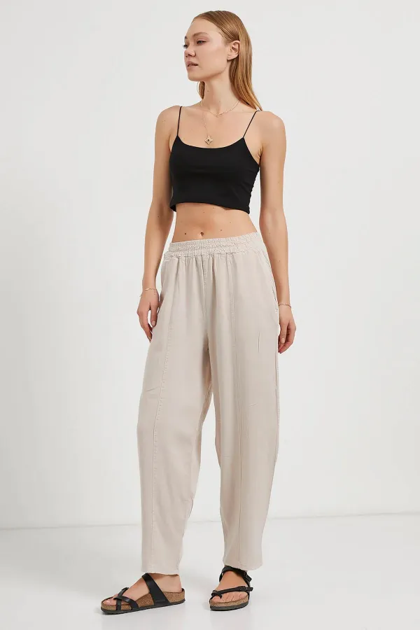 Women's Stone (5456) Front Stitched Balloon Cut Tencel Pants