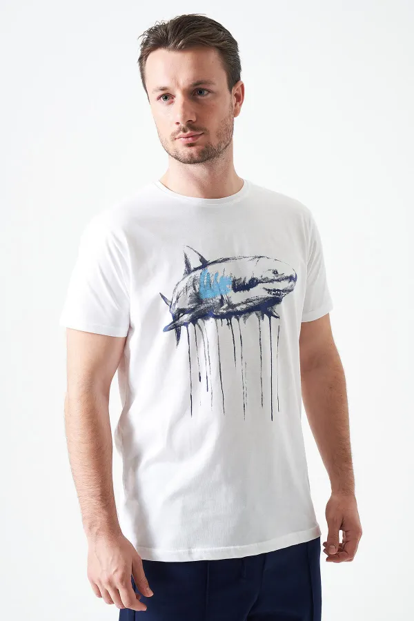 T-shirt homme Off-White à col rond et imprimé requin