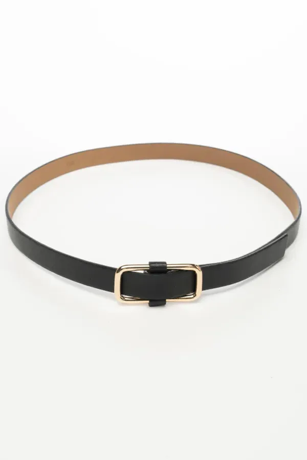 Ceinture fine 2 cm à boucle rectangulaire noire pour femme