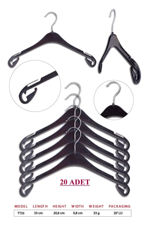 Unisex Siyah Çocuk Kıyafet Elbise Askısı 20 Adet