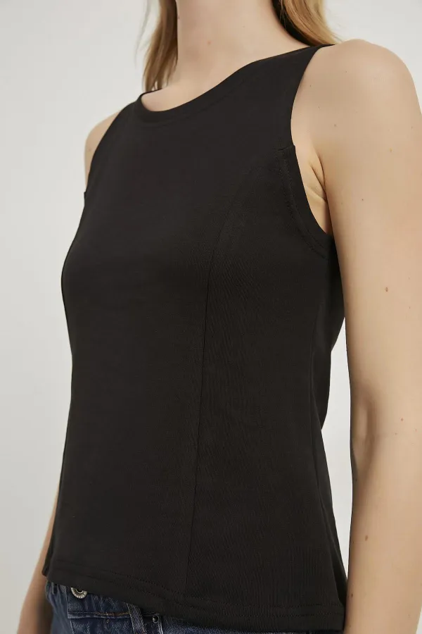 Kadın Siyah Kayık Yaka Bel Oturtmalı Licralı Peplum Bluz