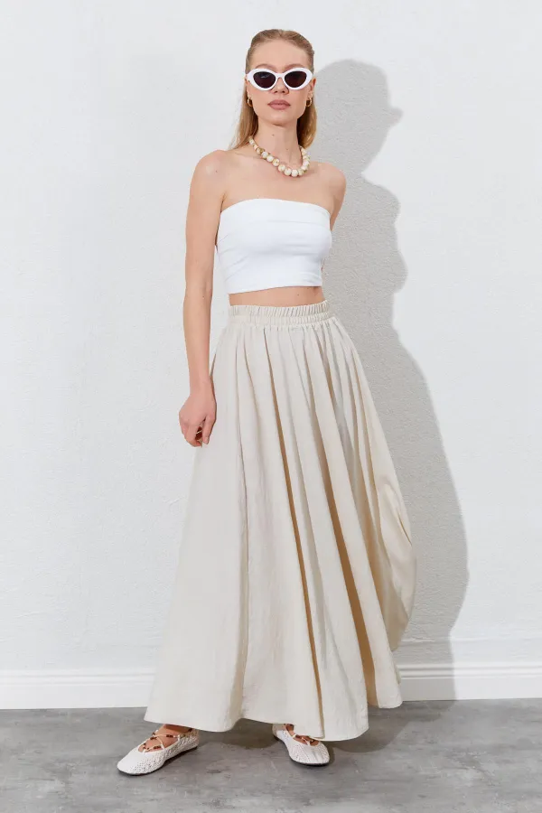 Kadın Taş Beli Lastikli Kloş Uzun Etek