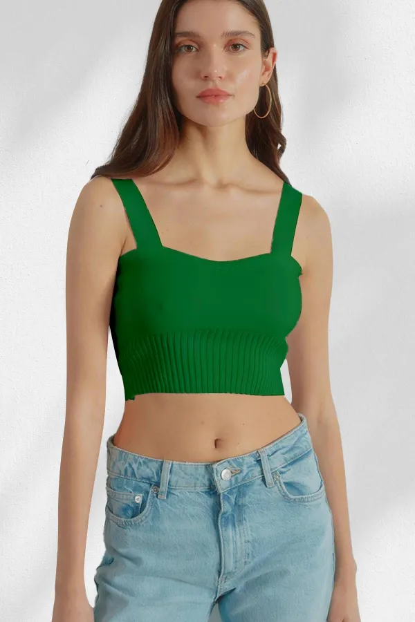 Kadın Yeşil Askılı Crop Atlet