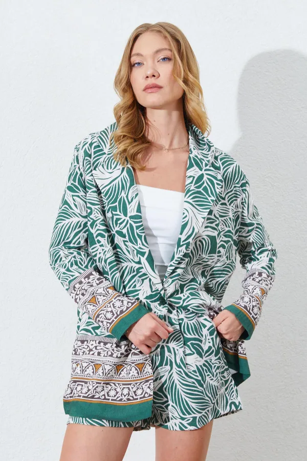 Kadın Haki Eteği Sulu Blazer Ceket