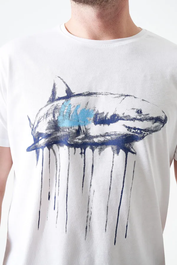 T-shirt homme Off-White à col rond et imprimé requin