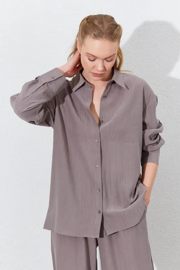 Kadın Vizon Oversize Gömlek