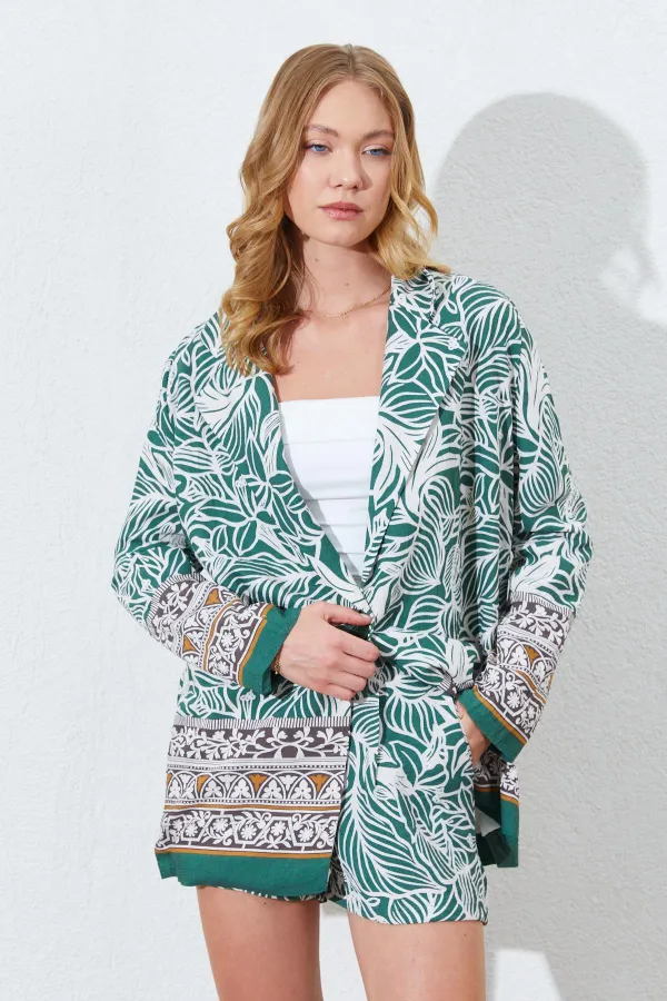 Kadın Haki Eteği Sulu Blazer Ceket