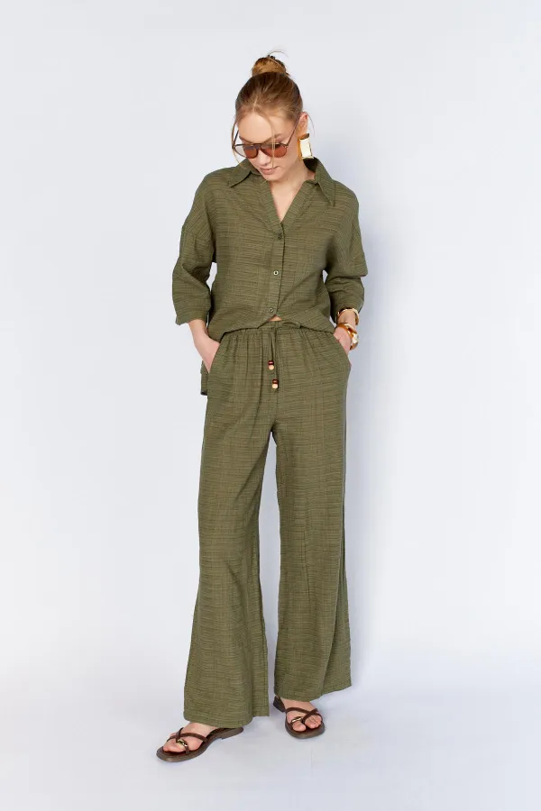 Women's Khaki Lined Trousers with Belt