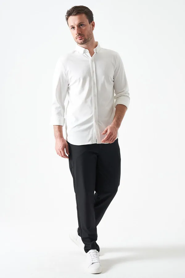 Erkek Ekru Uzun Kol Ripaş Dalgıç Slim Fit Gömlek