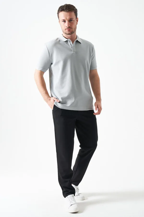 Erkek Siyah Beli Yarım Lastikli Pike Basic Pantolon