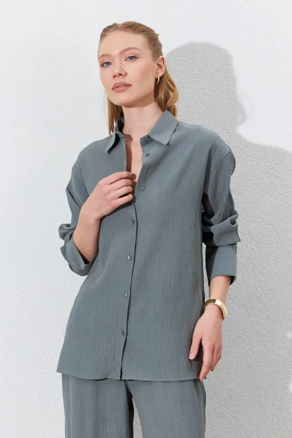 Kadın Haki Oversize Gömlek